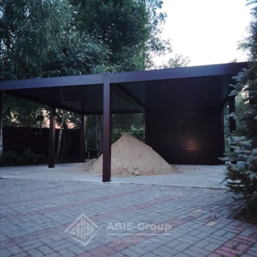 Фотографии выполненных работ компании «ABIE-GROUP» Биоклиматической перголы и ламельной глухой зашивки в проем . Домодедово, Московская область
